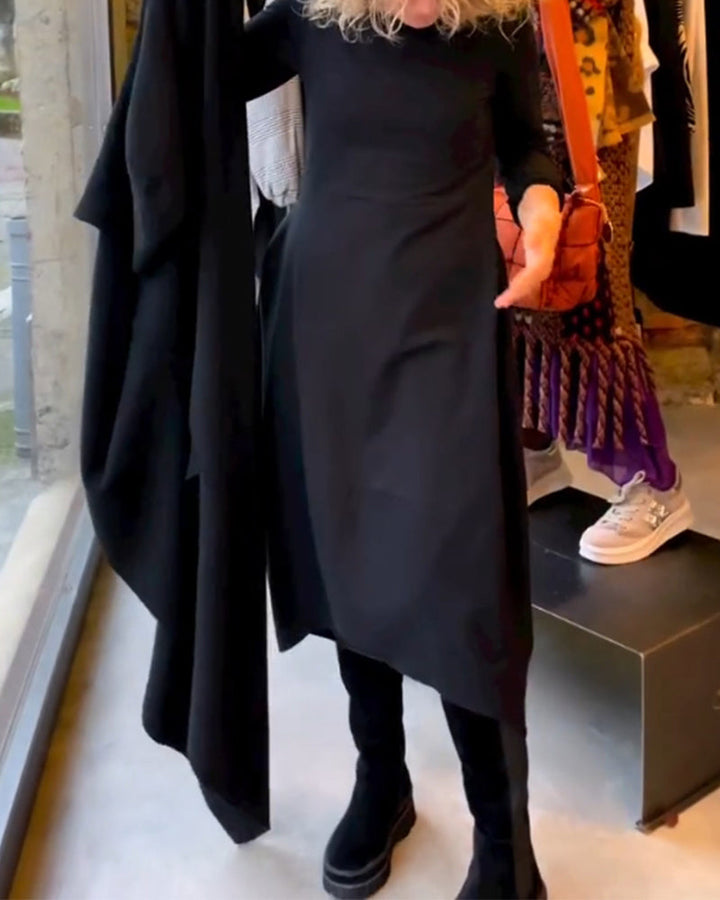 Women's Black Dress with Round Neck | Midi Casual