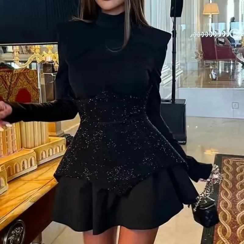 Women's Black Mini Dress with Sparkly Corset | Party