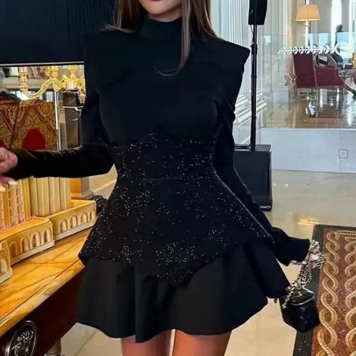 Women's Black Mini Dress with Sparkly Corset | Party