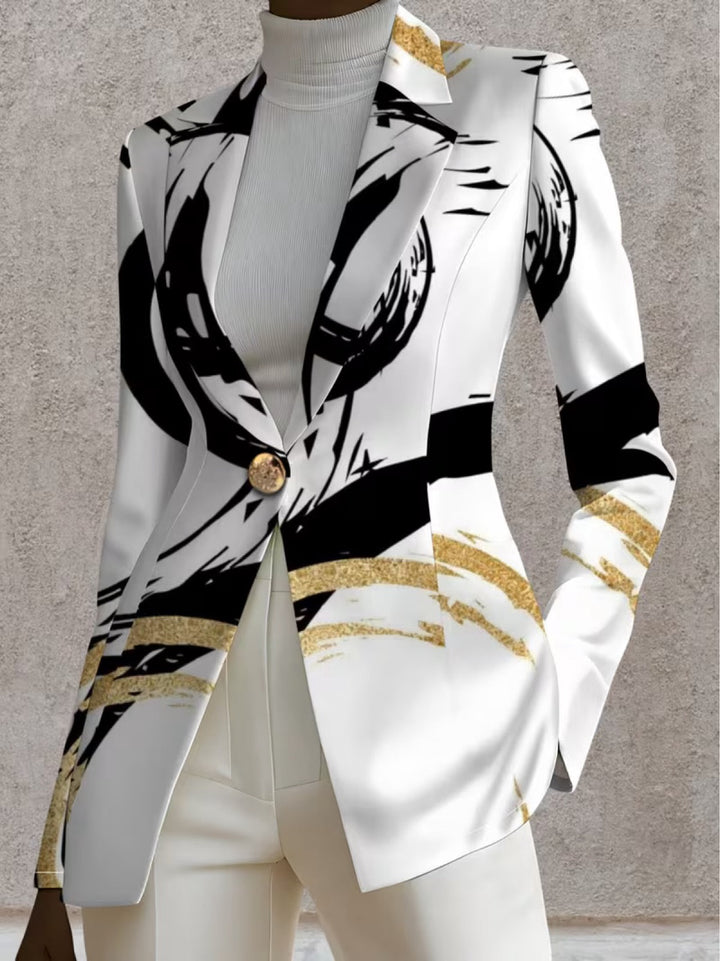 Women’s Blazer with Abstract Print & Lapel Collar | Office