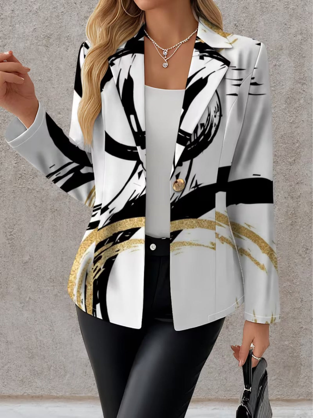 Women’s Blazer with Abstract Print & Lapel Collar | Office