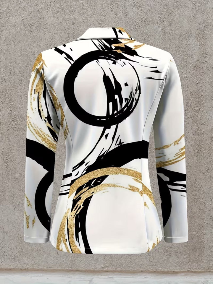 Women’s Blazer with Abstract Print & Lapel Collar | Office