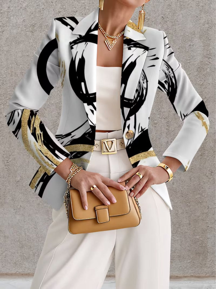 Women’s Blazer with Abstract Print & Lapel Collar | Office