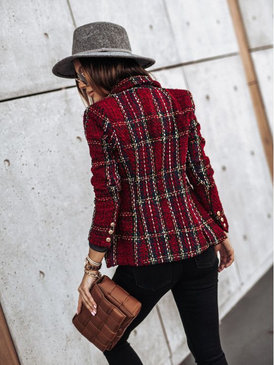 Women’s Blazer with Double Breasted & Plaid Pattern | Office