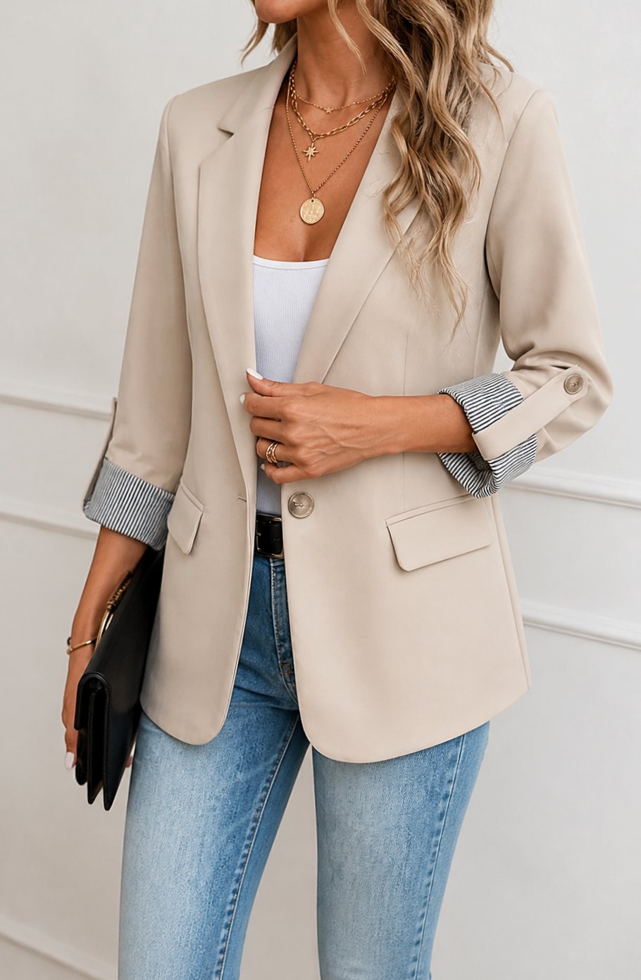 Women’s Blazer with Roll-Up Sleeves & Flap Pockets | Work