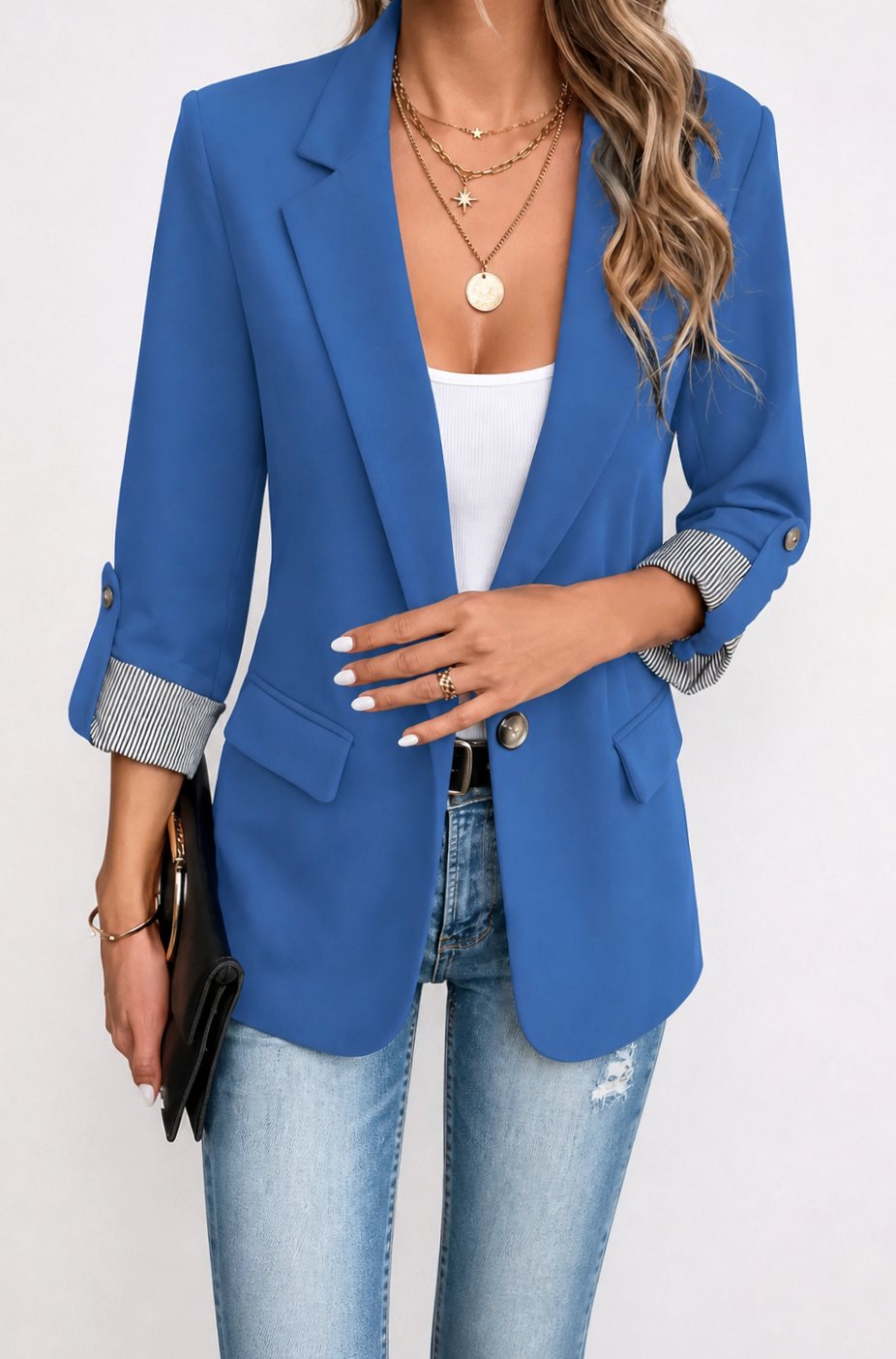 Women’s Blazer with Roll-Up Sleeves & Flap Pockets | Work