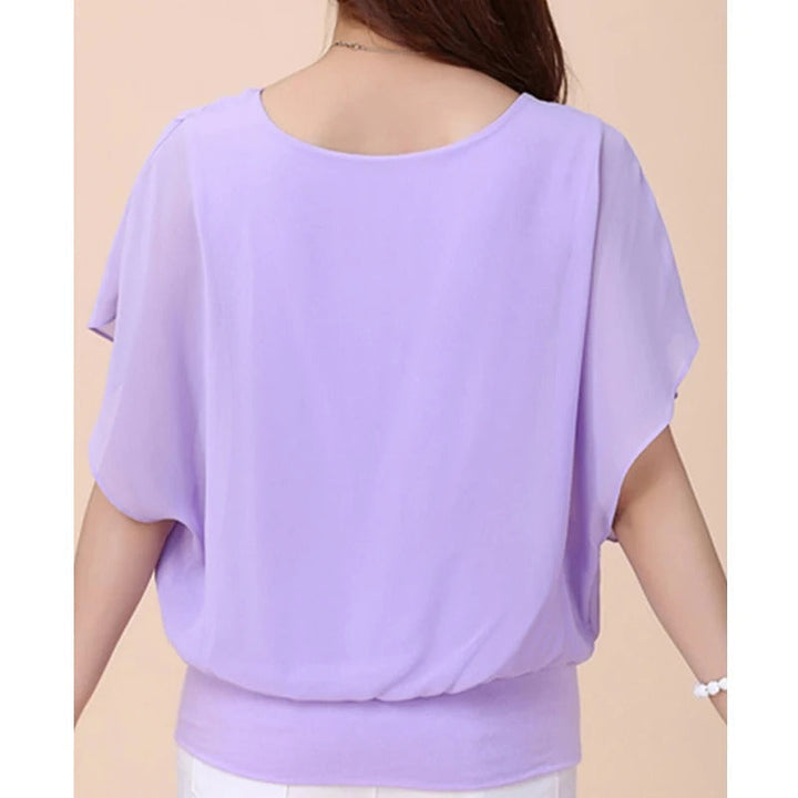 Women’s Blouse Round Neck Sheer Butterfly Sleeve | Banded Hem