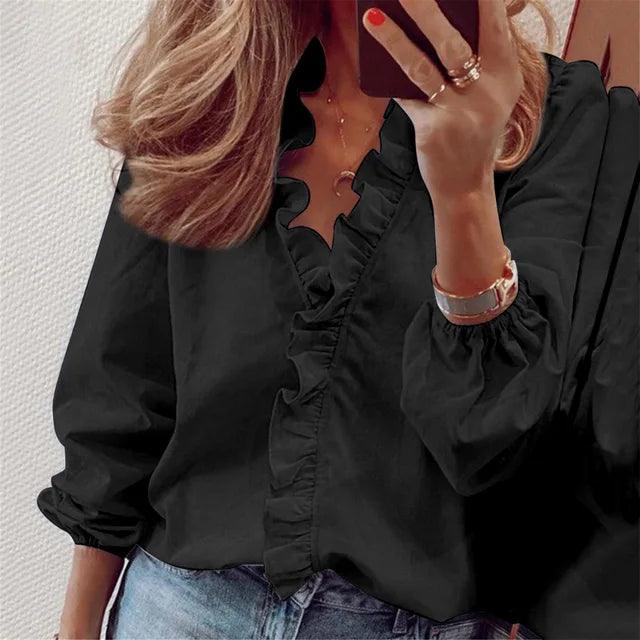 Women's Blouse Ruffle V Neck | Casual