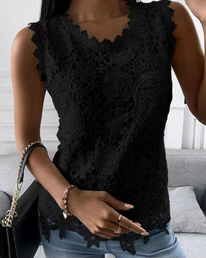 Women’s Blouse Sleeveless Round Neck Top | Floral Cutout