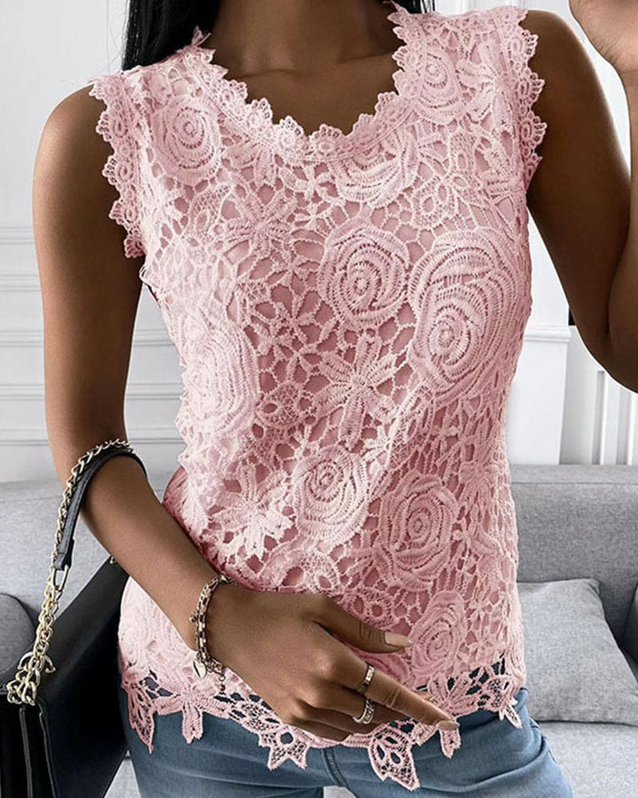 Women’s Blouse Sleeveless Round Neck Top | Floral Cutout