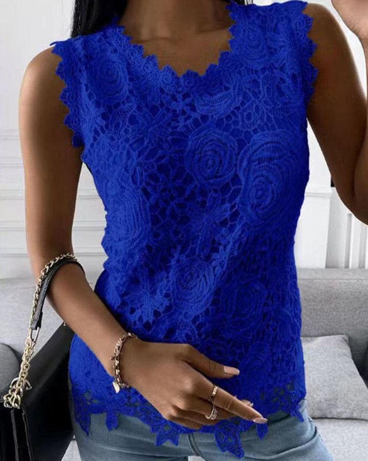 Women’s Blouse Sleeveless Round Neck Top | Floral Cutout