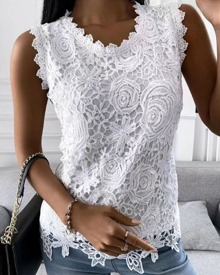 Women’s Blouse Sleeveless Round Neck Top | Floral Cutout