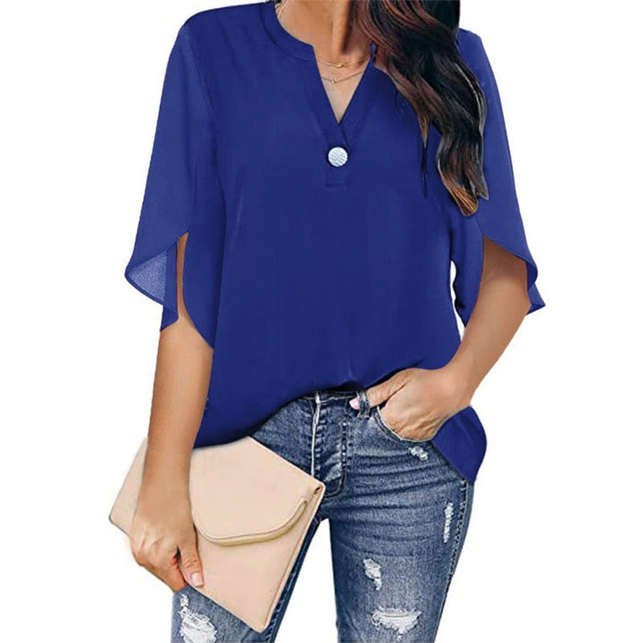 Women’s Blouse V Neck Flutter Sleeve | Loose Fit