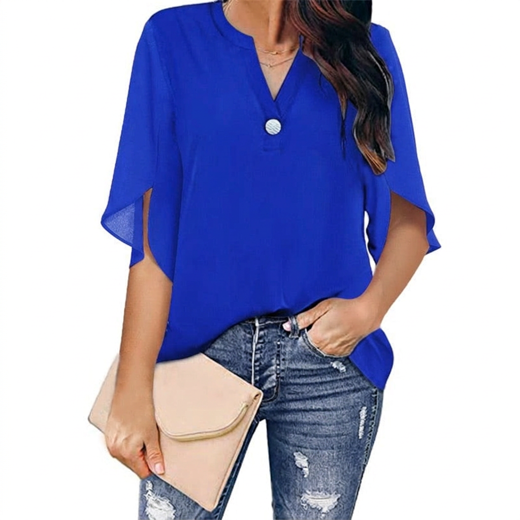 Women’s Blouse V Neck Flutter Sleeve | Loose Fit