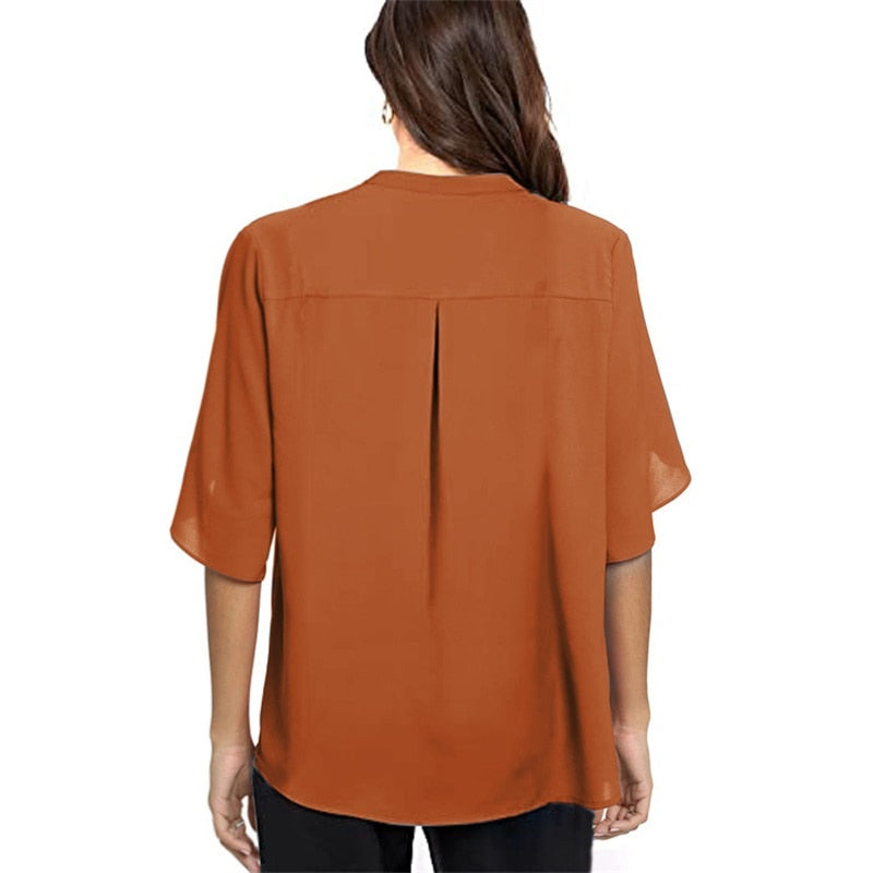 Women’s Blouse V Neck Flutter Sleeve | Loose Fit