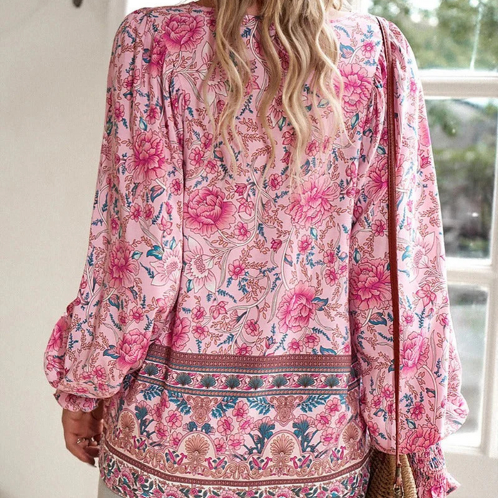 Women's Blouse with Floral Print | Tie Neck