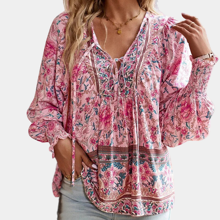 Women's Blouse with Floral Print | Tie Neck