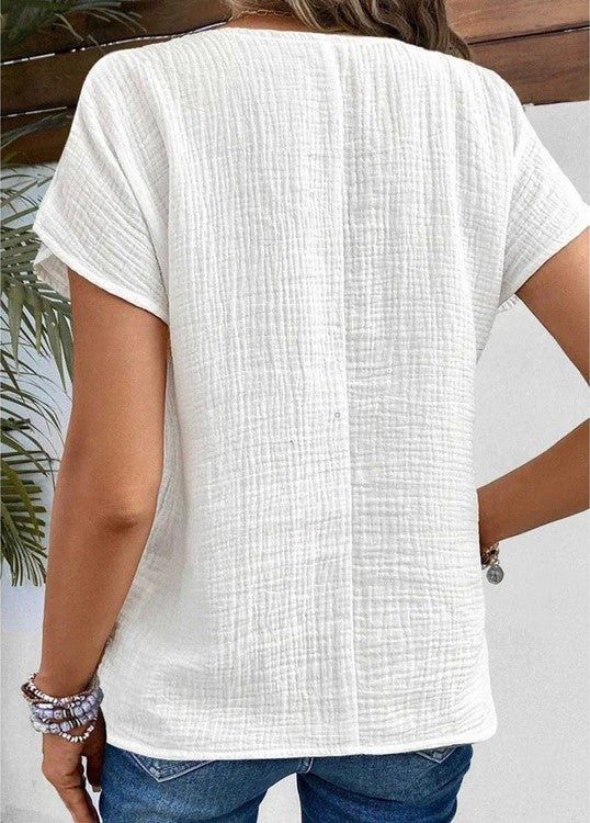 Women’s Blouse with Rounded Collar & Button Front | Short Sleeve