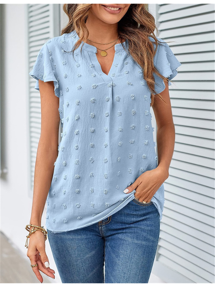 Women’s Blouse with Ruffle Sleeves & V-Neck | Casual