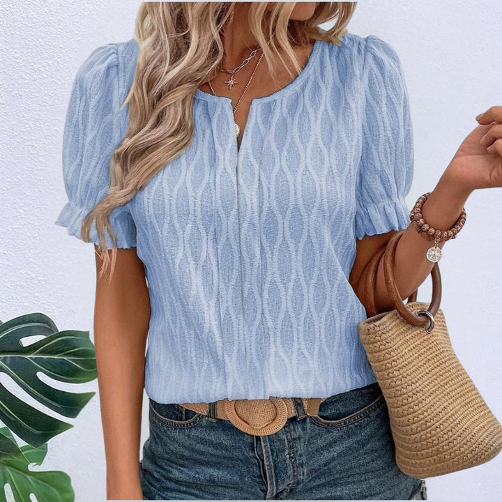 Women’s Blouse with Textured Pattern | Puff Sleeves