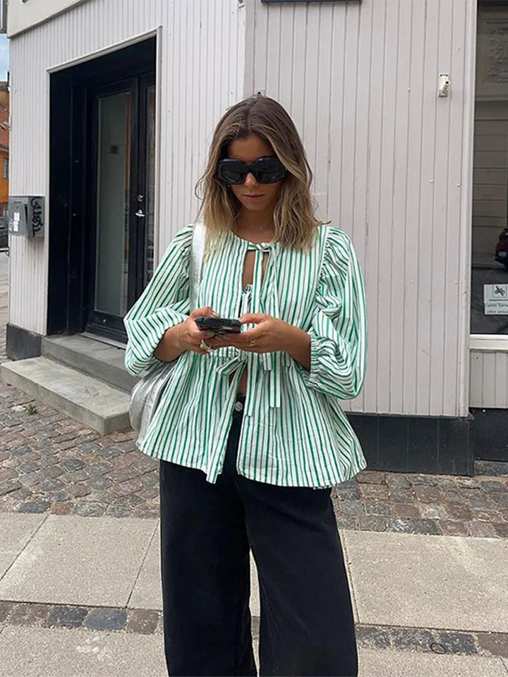 Women's Blouse with Tie Front | Puff Sleeve