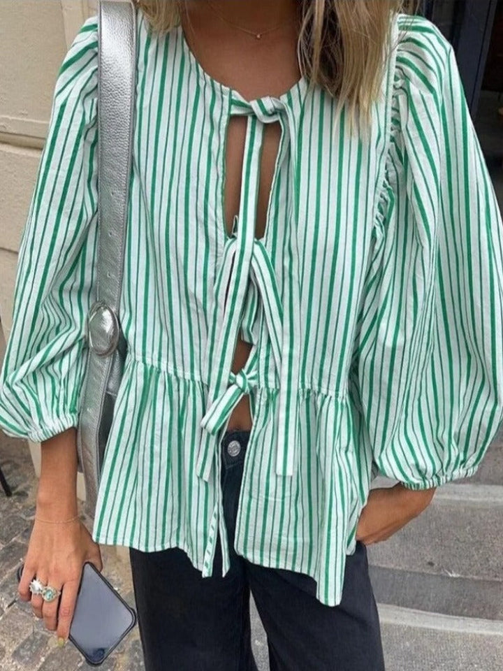 Women's Blouse with Tie Front | Puff Sleeve