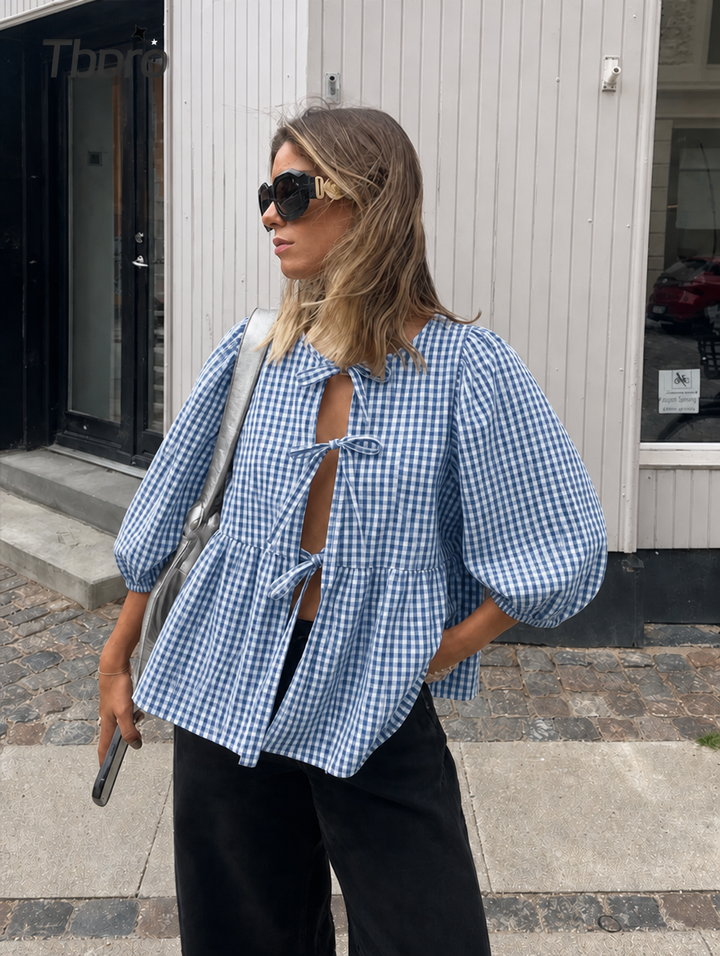 Women's Blouse with Tie Front | Puff Sleeve