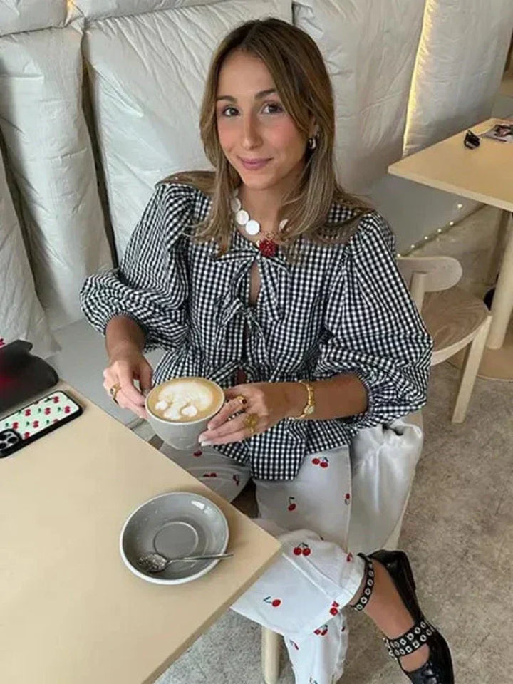 Women's Blouse with Tie Front | Puff Sleeve