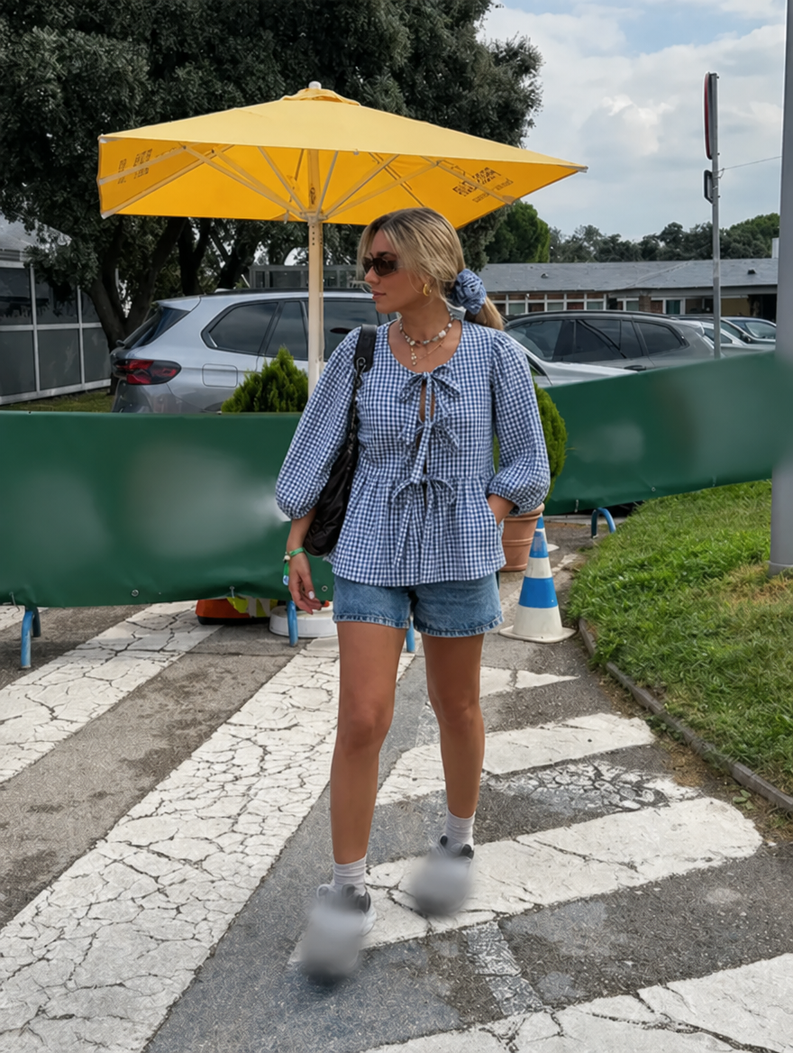 Women's Blouse with Tie Front | Puff Sleeve