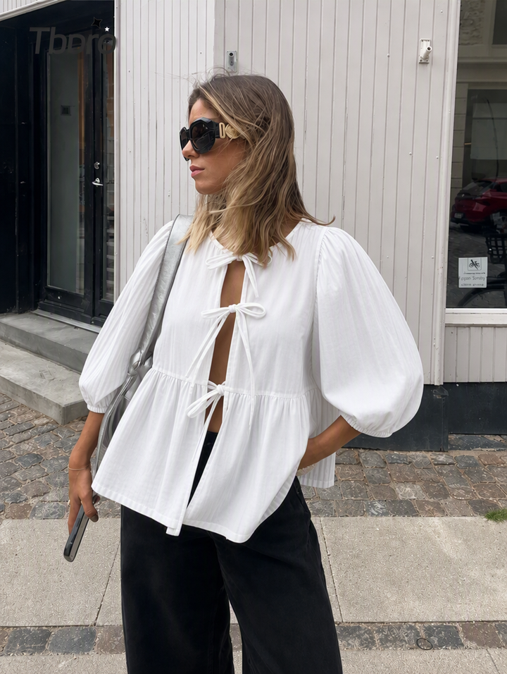 Women's Blouse with Tie Front | Puff Sleeve