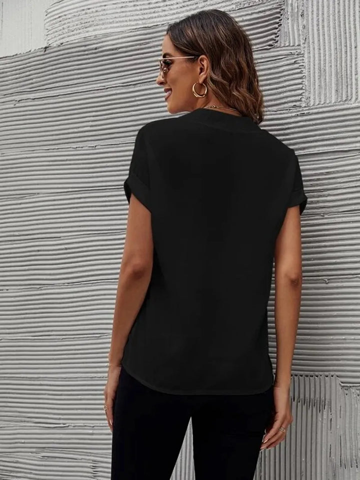 Women’s Blouse with V Neck & Cuffed Short Sleeve | Relaxed Fit