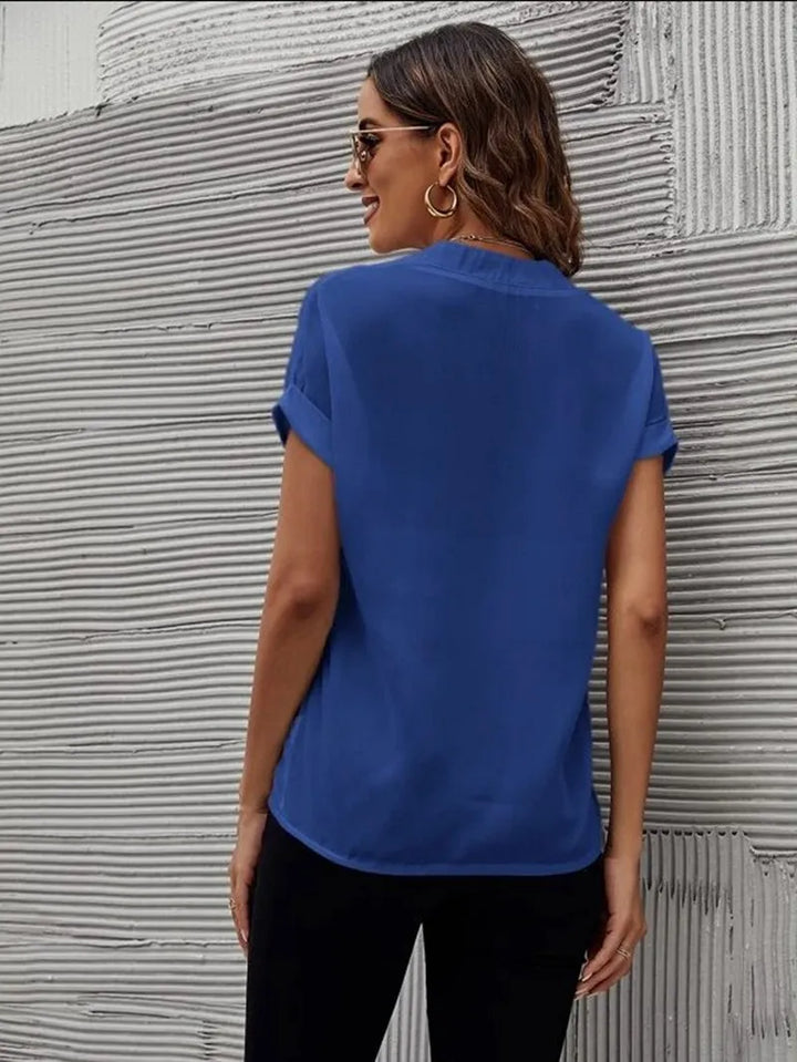 Women’s Blouse with V Neck & Cuffed Short Sleeve | Relaxed Fit