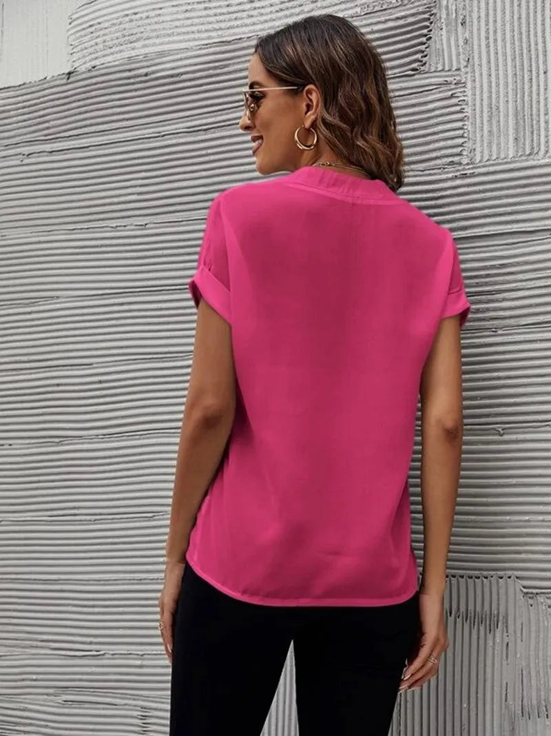 Women’s Blouse with V Neck & Cuffed Short Sleeve | Relaxed Fit