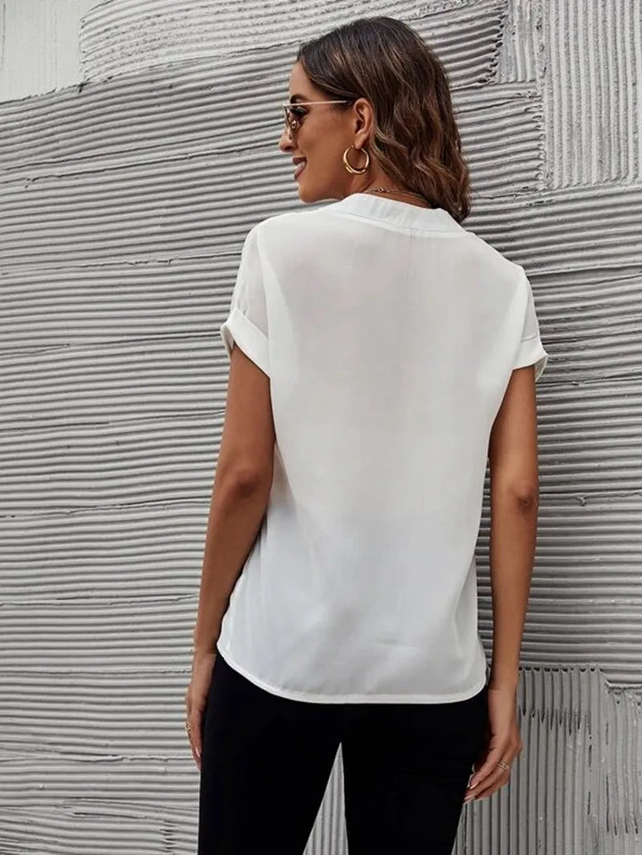Women’s Blouse with V Neck & Cuffed Short Sleeve | Relaxed Fit