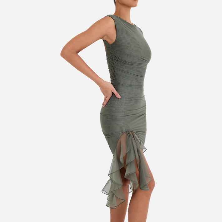 Women's Bodycon Dress with Ruffle Hem | Ruched