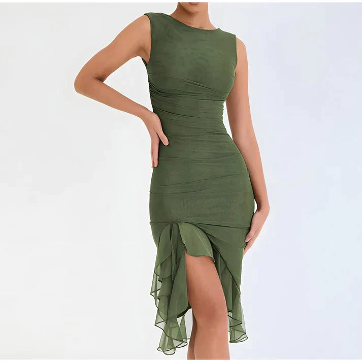 Women's Bodycon Dress with Ruffle Hem | Ruched