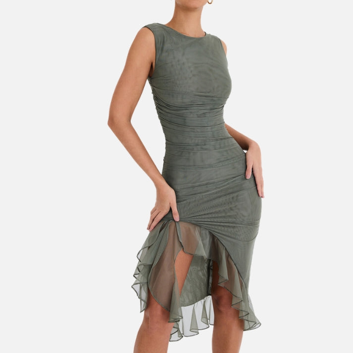 Women's Bodycon Dress with Ruffle Hem | Ruched