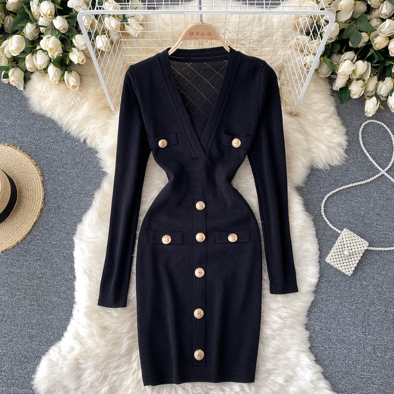 Women's Bodycon Dress with V-Neck | Button Front