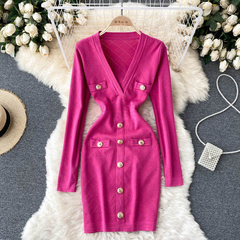 Women's Bodycon Dress with V-Neck | Button Front