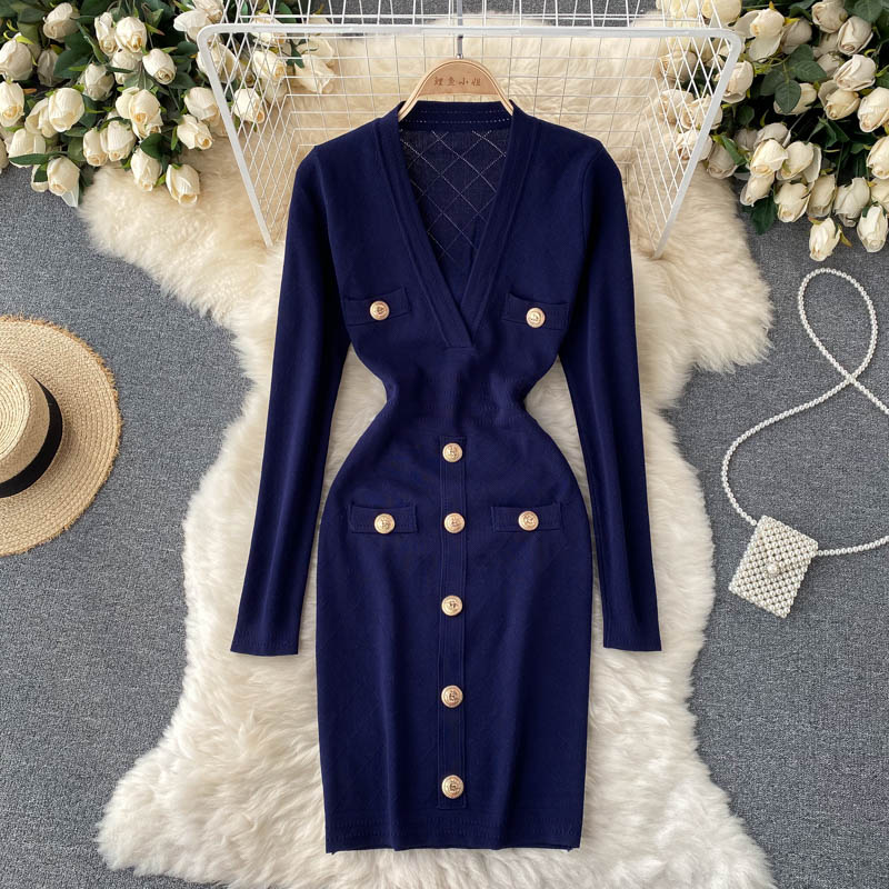 Women's Bodycon Dress with V-Neck | Button Front