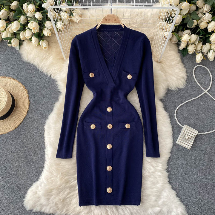 Women's Bodycon Dress with V-Neck | Button Front