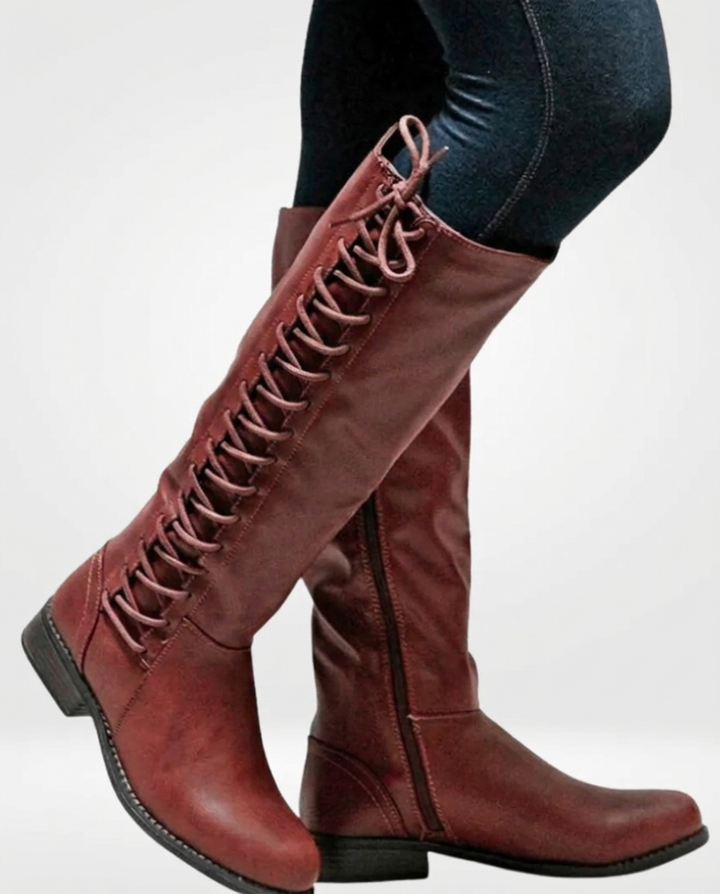Women's Brown Boots Lace-Up & Side Zip | Knee-High