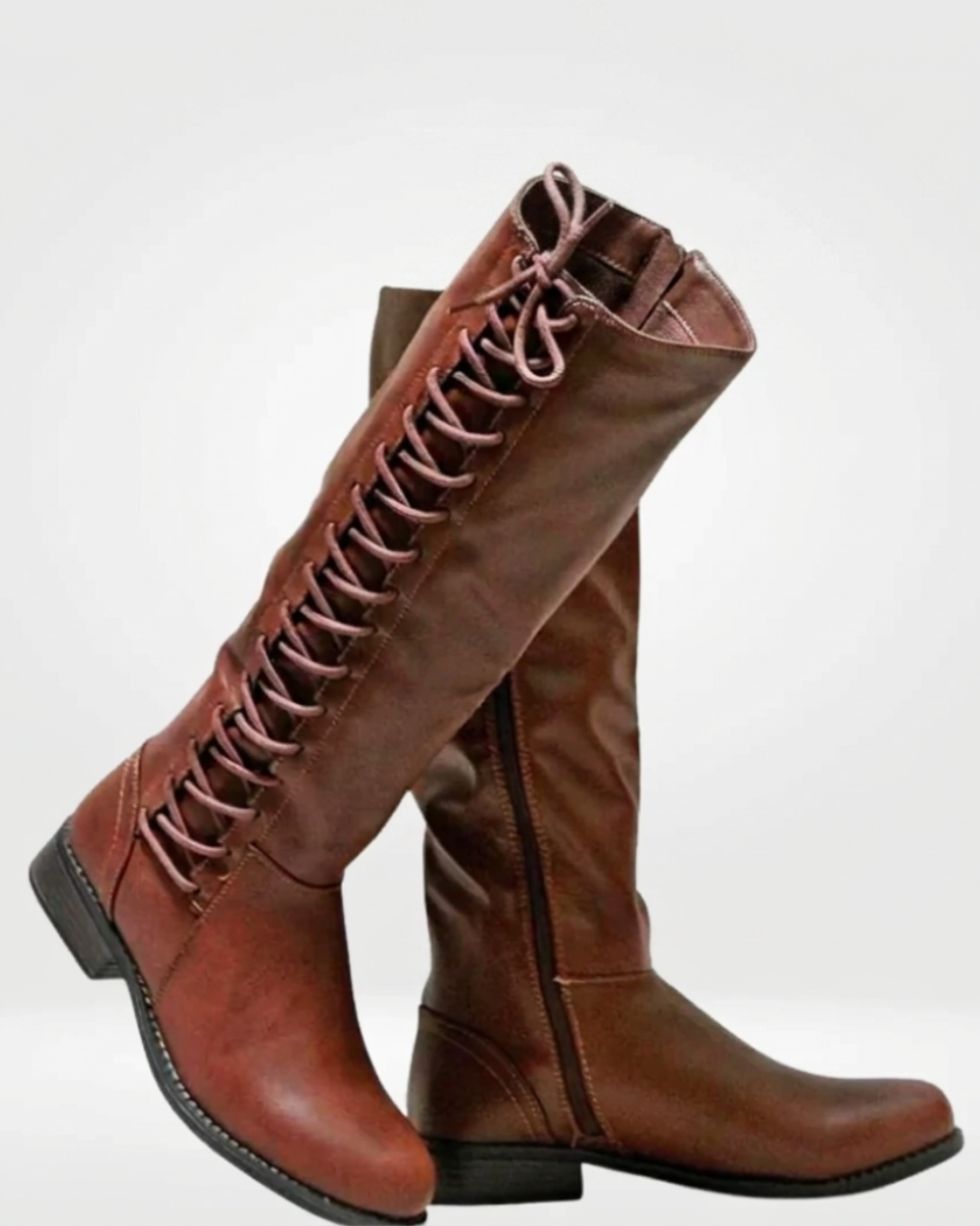 Women's Brown Boots Lace-Up & Side Zip | Knee-High