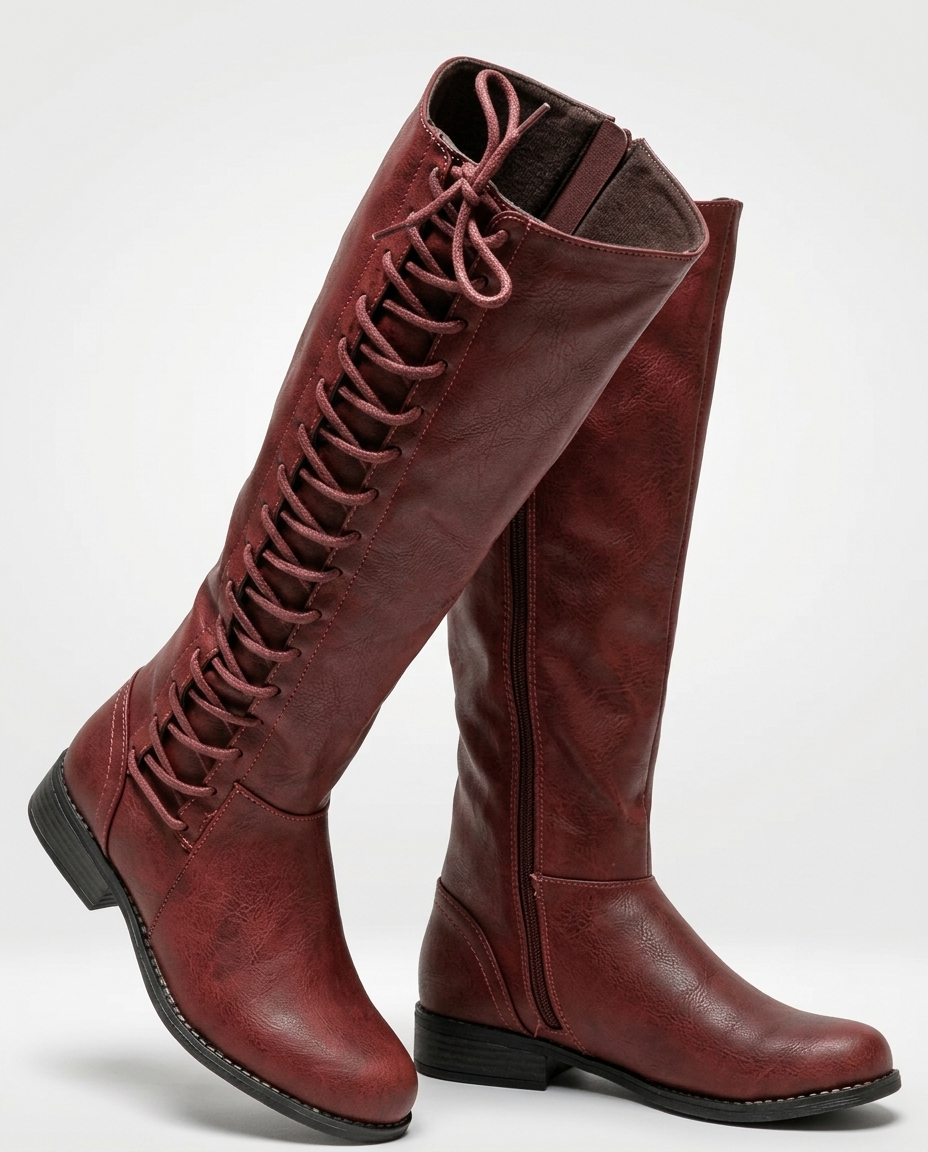Women's Brown Boots Lace-Up & Side Zip | Knee-High