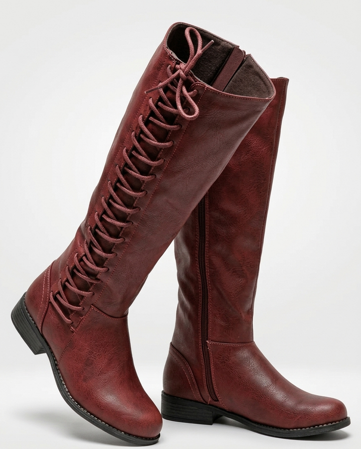 Women's Brown Boots Lace-Up & Side Zip | Knee-High