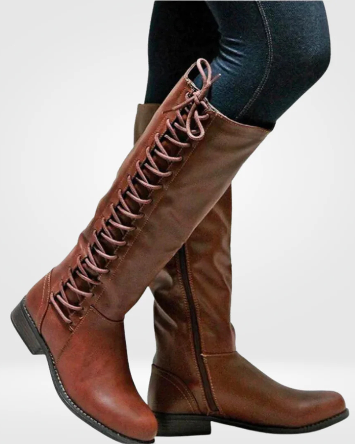 Women's Brown Boots Lace-Up & Side Zip | Knee-High