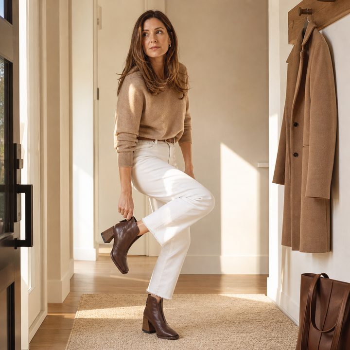 Women’s Brown Boots with Block Heel & Square Toe | Ankle
