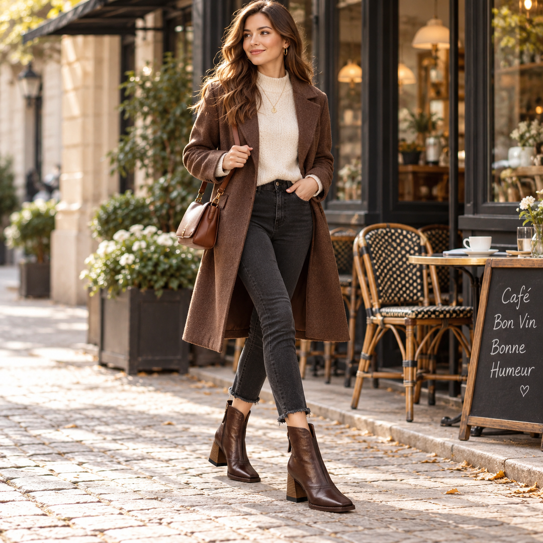 Women’s Brown Boots with Block Heel & Square Toe | Ankle
