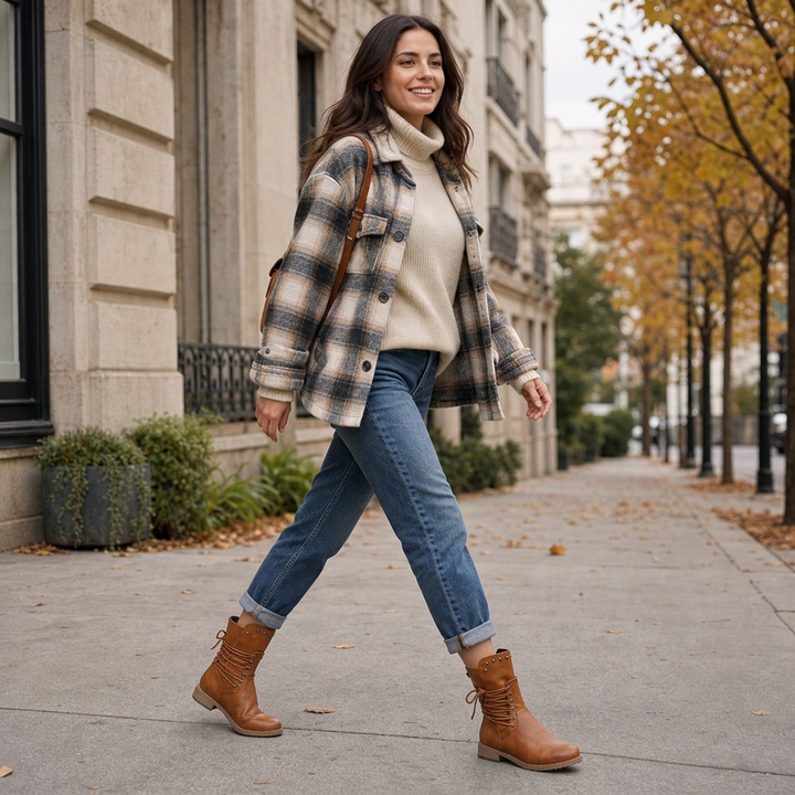 Women's Brown Boots with Lace-Up | Zip-up