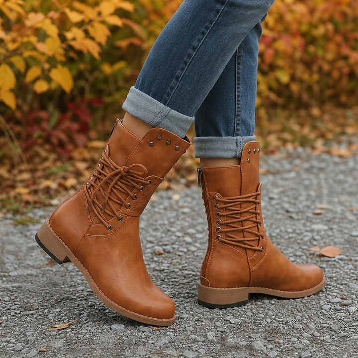 Women's Brown Boots with Lace-Up | Zip-up